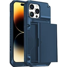 Ohbe Express Labs 14 Pro Slide Armor Sürgülü Kart Hazneli Koruyucu Kılıf (Mavi)