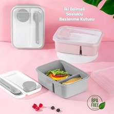 Ohbe Express 1183 Kendinden Kaşık Çatallı Sosluk Bölmeli Beslenme Kabı - Taşınabilir Lunch Box Gri