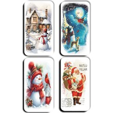 Ohbe Express 4 Lü Simli Magnet Yılbaşı Yeniyıl Bbaba Kardan Adam Çam Ağacı Manzara Hediye Magnetler (5,5 x 11 Cm)