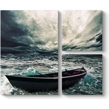 Ohbe Express Hırçın Denizde Kayık Tablosu 88 x 73-3 Parçalı