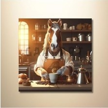 Ohbe Express Kare Kanvas Kahve Köşesi Cafe Tablosu Barista Kahverengi At, 90 x 90