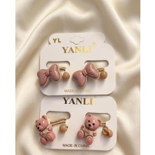 Happy Aksesuar Ayıcık ve Fiyonk Figürlü Lastik Çocuk Toka Set 2'li Pembe