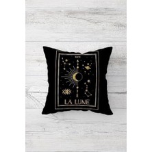 Ohbe Express Pelangi Göz ve Ay Desenli La Luna Gizli Fermuarlı Kırlent Kılıfı Koltuk Yastık Kılıfı TAKIM(4ADET), Pembe-Siyah- 45 x 45