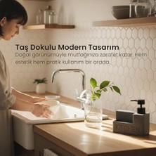 Ohbe Express Amberhaus Mermer Desenli Polyresin Sıvı Sabunluk | Entegre Sünger Bölmeli | Modern, Şık ve Dayanıklı Mutfak Organizeri