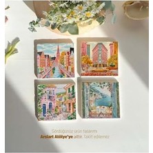 Ohbe Express ve Yaz Avrupa Şehir Temalı Taş Bardak Altlıkları - 4’lü Set Çiçekli ve Renkli