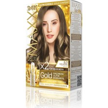 Ohbe Express Maxx Deluxe Serisi 24K Altın Parçacıklı Serum ile 1 Kutu 2 x 50 ml ve Geliştiriciler Saç Boyası (Açık Kumral 8.0)