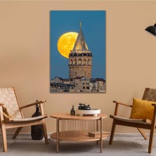 Ohbe Express Tekli Dikey Kanvas Duvar Tablosu Istanbul Galata Kulesi ve Ay 50 x 70 GARTNM7124