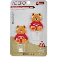 Ohbe Express Cute Kendinden Yapışkanlı Askı 2li, Sevimli Ayıcık Mutfak ve Banyo Askısı x 2 Adet, 2 kg Taşıma Kapasiteli Güçlü Yapışkanlı Plastik Askı, Kırmızı Renk - 38316