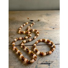 Crazy Takı Tasarım 8 mm Rutil Kuvars & Wood Jasper Doğaltaş 70-80 cm Uzun Erkek Kolyesi (Bileklik Hediyeli)