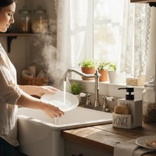 Ohbe Express Amberhaus Beyaz Seramik Sıvı Sabunluk ve Süngerlik Seti | 500 ml | Mutfak ve Banyo Tezgahı Için 2'si 1 Arada | Kaymaz Tabanlı, Şık Bulaşık Sabunu Dispenseri