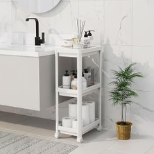 Ohbe Express Peggy 3 Katlı Tekerlekli Raf Ünitesi - 36X71X23 cm Dar Alan Düzenleyici - Mutfak ve Banyo Için Aletsiz Kurulum Servis Arabası (Beyaz - Siyah - Gri) (Beyaz)