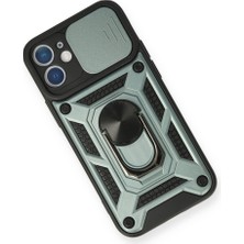 Hobibahçem iPhone 12 Mini Kılıf Pars Lens Yüzüklü Silikon - Yeşil