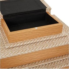 Ohbe Express Deco 79 Kumaş Dekoratif Kutu Chevron Desenli Sahte Kitap Saklama Kitabı Şekilli Kutular Krem Vurgulu, 4'lü Dekoratif Hatıra Kutusu Seti 38,1 Cm, 30,4 Cm, 9 Cm, 15,2 cm Y, Bej
