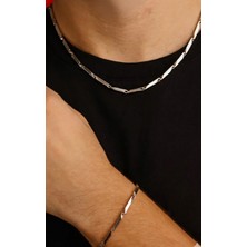 Lia Charm Sevgiliye Özel Paslanmaz Çelik Gümüş Renk Çubuk Kolye ve Bileklik Seti - Modern Takı Tasarımı