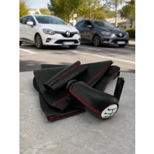 Kavrazy Renault Fluence Vites Topuzu / El Freni / Vites Körüğü / El Freni Kolu Derisi (Siyah Deri - Kırmızı Dikiş - 5 Ileri)