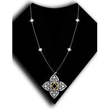 Roxx Jewellery 925 Ayar Gümüş Motifli Papatya Çift Renk Kadın Kolye