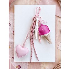 My Balli Store Pinkydolls Pembe Dondurma ve Kalp Figürlü Lüks Çanta Süsü ve Anahtarlık