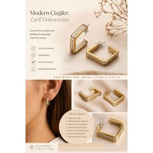 Kase Jewelry ,Altın renkli ve Gümüş Detaylı, Paslanmaz Çelik, Geometrik Küpe
