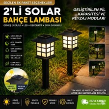 Eser Ticarett 2'li Paket Güneş Enerjili Solar Bahçe Lambası Bahçe Aydınlatması Çim Kazıklı Dış Mekan Su Geçirmez Armatür LED Lamba