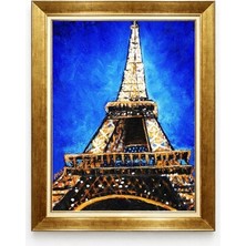 Tablore Eyfel Kulesi Yağlı Boya Dokulu Çerçeveli Tablo Paris Manzaralı Kanvas Duvar Tablosu