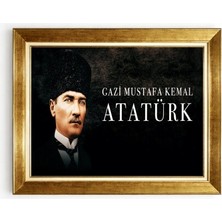 Tablore Mustafa Kemal Atatürk Temalı Gold Çerçeveli Tablo - Gazi Mustafa Kemal Atatürk Yazılı Portre