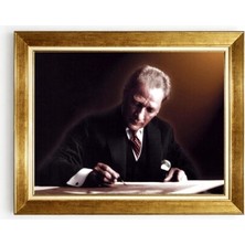 Tablore Mustafa Kemal Atatürk Çalışma Masasında Imzalı Altın Varak Çerçeveli Tablo