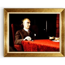 Tablore Mustafa Kemal Atatürk Ofis ve Çalışma Odası Gold Çerçeveli Tablo
