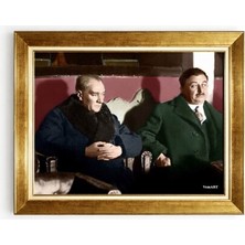 Tablore Atatürk ve Salih Bozok Locada Renklendirilmiş Fotoğraf Altın Çerçeveli Tablo - Tarihi Nostaljik Atatürk Tablosu