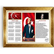 Tablore Mustafa Kemal Atatürk Istiklal Marşı ve Gençliğe Hitabe Altın Çerçeveli Tablo