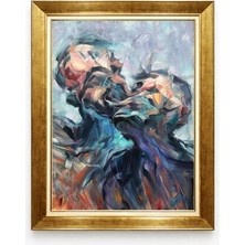 Tablore Altın Çerçeveli Soyut Öpüşen Çift Aşk Temalı Modern Yağlı Boya Dokulu Tablo - Yatak Odası Salon Duvar Dekorasyonu