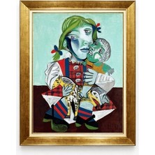 Tablore Picasso Kübizm Tarzı Anne ve Çocuk Yağlı Boya Görünümlü Altın Çerçeveli Kanvas Tablo