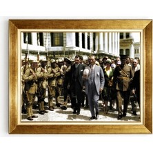 Tablore Atatürk Meclis Çıkışı ve Askeri Selamlama Tarihi Çerçeveli Tablo Altın Varaklı Ofis Tablosu