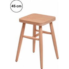 Sahmatra Loft Ahşap Tabure | Mutfak Taburesi | Bar Taburesi | Ham Ahşap | 45 cm | Kare Oturma Alanı