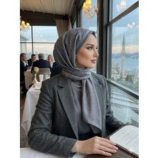 Rs Jakarlı Desenli Ipek Dokulu Eşarp - Gri / Füme