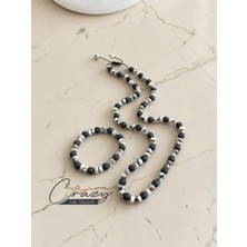 Crazy Takı Tasarım 8 mm Dalmaçyalı Jasper & Lava Doğaltaş 70-80 cm Uzun Erkek Kolyesi (Bileklik Hediyeli)