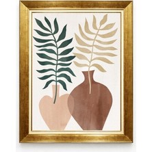 Tablore Gold Çerçeveli Modern Boho Yaprak Tablosu Iskandinav Küp Tasarımlı Duvar Panosu