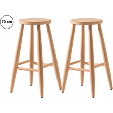 Sahmatra Loft Ahşap Tabure | Mutfak Taburesi | Bar Taburesi | Ham Ahşap | 70 cm | Yuvarlak Oturma Alanı 2li
