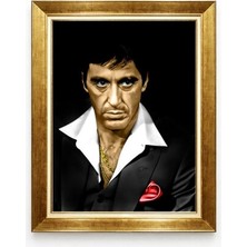 Tablore Scarface Tony Montana Esintili Al Pacino Tasarım Lüks Gold Çerçeveli Kanvas Tablo