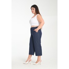 Gül Moda Ipek Kot Kapri Büyük Beden Beli Lastikli Lacivert G117-1