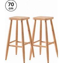 Sahmatra Loft Ahşap Tabure | Mutfak Taburesi | Bar Taburesi | Ham Ahşap | 70 cm | Kare Oturma Alanı 2li
