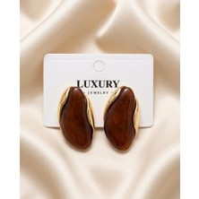 Happy Aksesuar Kahverengi Taşlı Damla Küpe Kadın