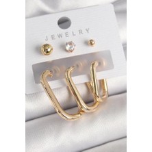 ZNK Takı Ve Aksesuar Pirinç Gold Renk Halka Model Zirkon Taş  Topçuk  Detay Küpe Seti