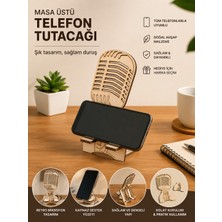 Goya Tasarım Masa Üstü Ahşap Cep Telefon Tutacağı Retro Mikrofon Temalı