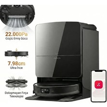 Roborock 22.000 Pa Emiş Gücü ve Kendini Yıkayan Istasyonlu Premium Robot Süpürge Halı Tanıma Mop Kaldırma Özellikli Köşelere Uzayan Fırça ve Saç Dolaşmayan Yeni Nesil Teknoloji