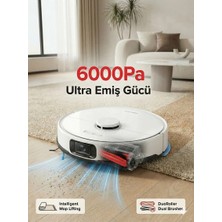 Roborock 6000 Pa Ultra Güçlü Emiş ve Çift Kauçuk Fırçalı Akıllı Robot Süpürge Vibrarise Titreşimli Paspas Halı Tanıma ve 3D Engel Sakınma Teknolojili Beyaz