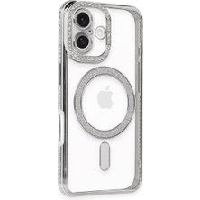 Bezos iPhone 16 Kılıf Joke Simli Magneticsafe Kılıf - Gümüş