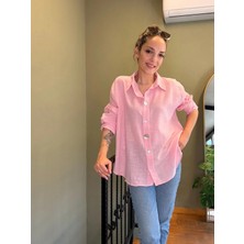 Ali Butik Pembe Keten Gömlek