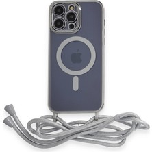 Bezos iPhone 13 Pro Max Kılıf Divo Lazer Askılı Magsafe Kapak - Gümüş