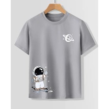 Nigrum Pardus Nıgrum Pardus Beyaz Gezegen Astronot Baskılı Yuvarlak Yaka Erkek Çocuk T-Shirt