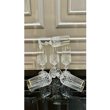 Vakıf Home 6 Adet Kristal Ayaklı Kesme El Işi Gold Kahve Yanı Su Bardağı 180 cc